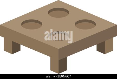 Flat illustration of a wooden peg board platform with four holes and short legs Stock Vector