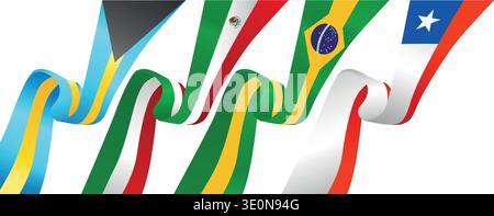 Caribbean and Latin American Pride, Flags of the Bahamas, Mexico, Brazil, Paraguay and Chile. vector illustration Stock Vector