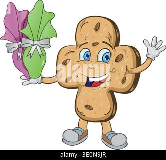 Happy Dove mascot Cartoon Typical Italian easter cake with Easter eggs. vector illustration Stock Vector