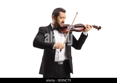 Male violinist performing isolated on white background Stock Photo