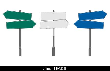Blank directional road signs on metal poles Stock Vector