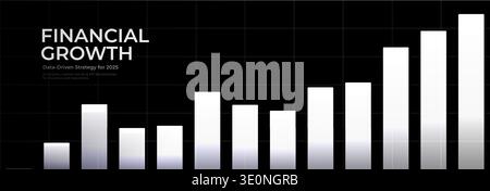 Financial Growth Data Strategy Analytics Forecast KPI Benchmarks Market Trends Dashboard Report Bar Chart. Black and White monochrome minimalistic Stock Vector