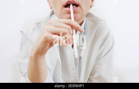 Focused student preparing mentally for upcoming exam Stock Photo