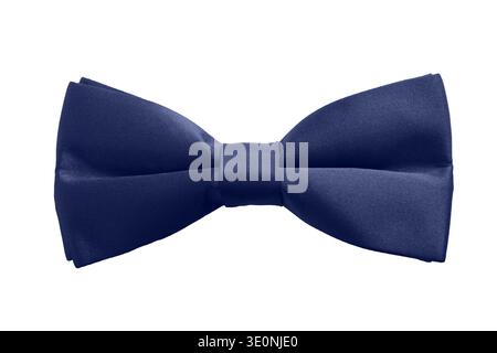 Elegant navy blue bow tie isolated on white background, ideal for formal events, fashion concepts, and product presentations. Stock Photo