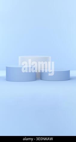 Three geometric podiums providing a clean, abstract backdrop for product showcase, presentation, and marketing in a studio setting Stock Photo