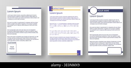 Three blank A4 letter templates are displayed in a neat arrangement. Each template has a different layout for company name and address details. These Stock Vector