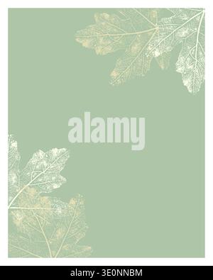 Elegant Sage Green Background with Textured Plane Tree Leaf Imprints and Vein Details. Vector illustration Stock Vector