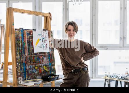 Portrait of female artist in her studio Stock Photo