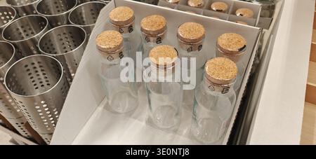 Pet Glass Bottles Cork Stoppers Store Display Stock Photo