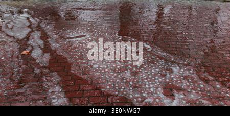 Soapy Foam Wet Red Brick Pavement Stock Photo