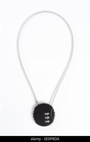 Black Combination Cable Lock with Loop on White Background. Stock Photo