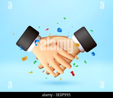 3D Two handshaking businessman hands with confetti Stock Vector