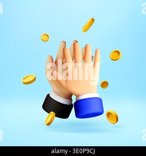 3D Two hands giving a high five and gold coins Stock Vector