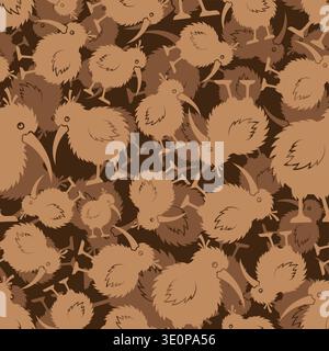 Seamless pattern kiwi birds on a beige background. Warm natural wallpaper for eco-friendly textile and decor. Stock Vector