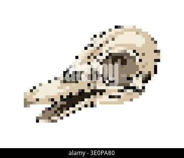 Pixel art  bird skull profile in retro 8-bit game style. Unique anatomical icon for gaming assets, biology, and nature concepts. Stock Vector