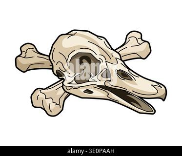 bird skull with two crossed human bones. Unique gothic symbol representing nature, death, and dark mystery. Isolated on white. Stock Vector