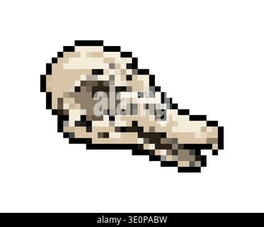 Pixel art  bird skull profile. Retro 8-bit game style anatomical icon for biology, nature, and gaming assets. Isolated on white. Stock Vector
