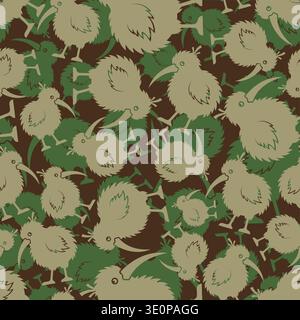 Seamless camouflage pattern with human skulls in forest green and brown shades. Tactical military background for outdoor gear and apparel. Stock Vector
