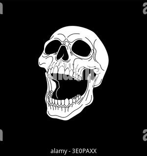 human skull on a solid black background. Bold gothic graphic for posters, stickers, and apparel design. Stock Vector