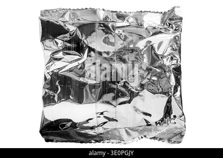 Silver metallic foil packet isolated on white background Stock Photo