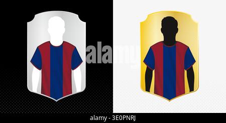 Collection of two football player profile cards in gold and silver. Features silhouettes in red and blue striped jerseys. Stock Vector