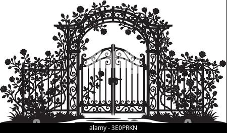 Decorative iron gate. Ornate black vintage fence Stock Vector Image ...