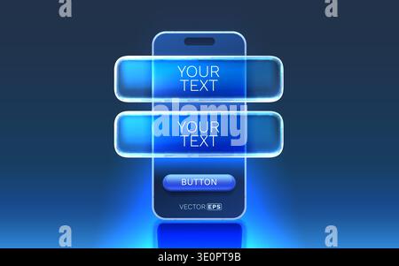 Modern smartphone interface with glowing blue fields and button, on a dark blue background, ideal for UIUX concepts. Vector illustration. Stock Vector