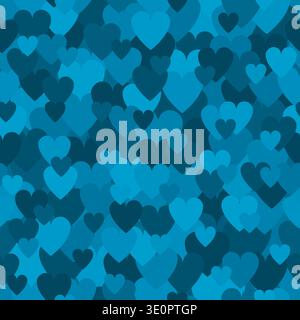 Denim blue heart pattern. Camouflage Vector texture for Valentines Day Stock Vector