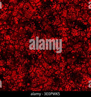 Red blood splatter sprinkle seamless pattern. Ink drops and dots on black background Stock Vector