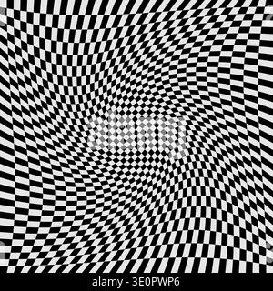 Abstract background with black and white chess board twirl futuristic waves art Stock Vector
