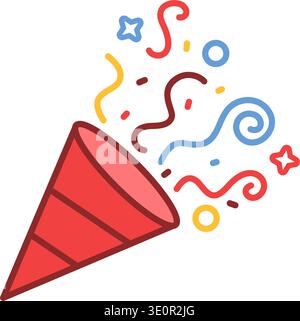 Exploding popper colorful icon in flat style. Party poppers vector illustration on isolated background. Firecracker and serpentine sign business conce Stock Vector