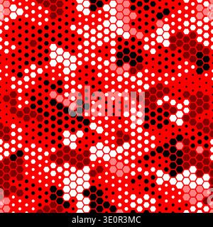 Dark hexagon abstract technology background red colored bright flashes Stock Vector