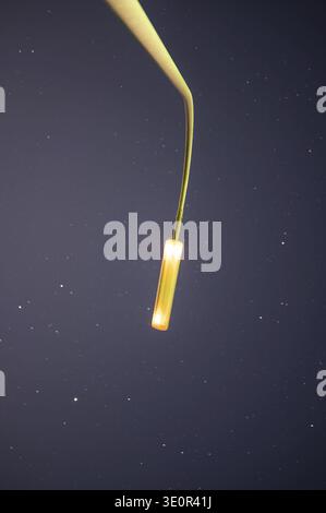 Bright contrast of a street lamp under a starry night sky, the view of the evening sky 49356 Diepholz, Germany Stock Photo