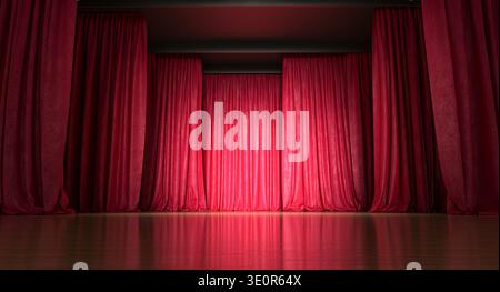 3d Red velvet curtains closing a theater stage Stock Photo