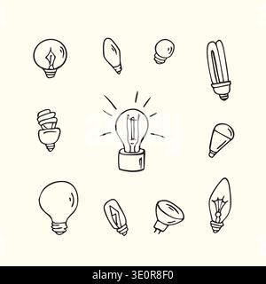 Set of light bulbs doodles Stock Vector