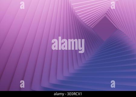Gentle lavender glowing squares as pattern creating dreamy infinite tunnel, blue-purple gradients. Abstract geometric background. For app splash scree Stock Photo
