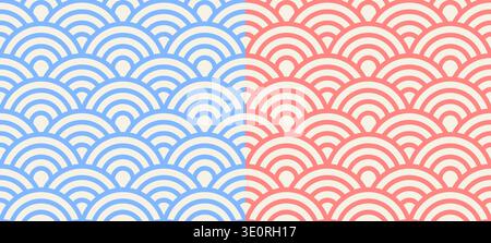 Vector set seamless Chinese geometric abstract patterns. Vector set of seamless wave pattern. Stock Vector