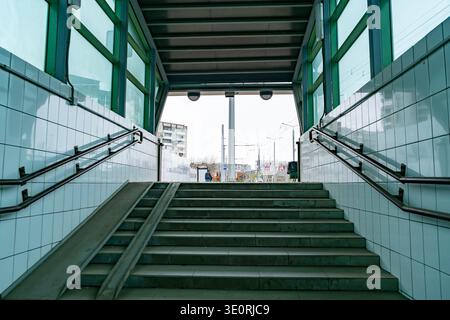 Stairs of an underground pedestrian crossing in the city. Safe pedestrian movement in the city. Stock Photo