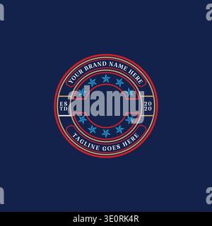 Rustic Round Frame Badge Label Emblem With Nautical Star Ornament Pattern Stock Vector