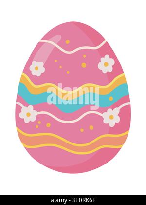 Pink Easter egg decorated with delicate spring flowers and ornaments Stock Vector