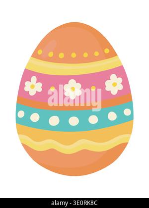 Orange Easter egg decorated with delicate spring flowers and ornaments Stock Vector
