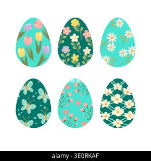 Pastel Floral Easter Eggs Collection Stock Vector