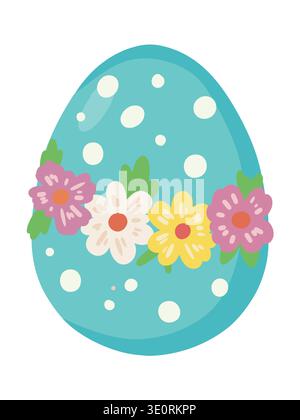 Blue Easter egg decorated with delicate spring flowers Stock Vector