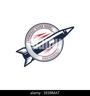 Vintage Spacecraft Rocketship Badge Label Emblem With Missile Projectile Ship Stock Vector