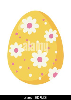 Yellow Easter egg with white flowers, hand drawn spring illustration Stock Vector