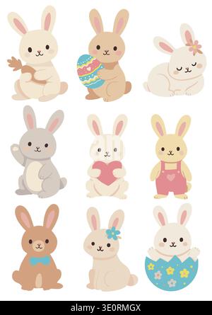 Set of cute Easter bunnies Stock Vector