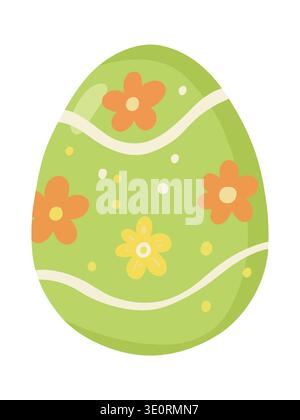 Light green Easter egg decorated with delicate spring flowers and ornaments Stock Vector
