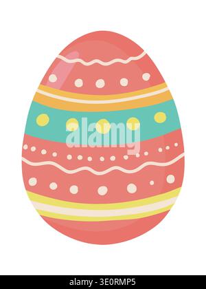 Soft red Easter egg decorated with cute ornaments and patterns Stock Vector