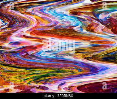 Abstract composition of swirling, marble-like layers and fluid, flowing patterns in a colorful painterly style. Stock Photo