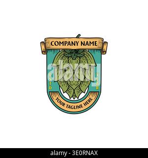 Rustic Green Hops Badge Label Emblem With Brewing Plant Humulus Cone Stock Vector